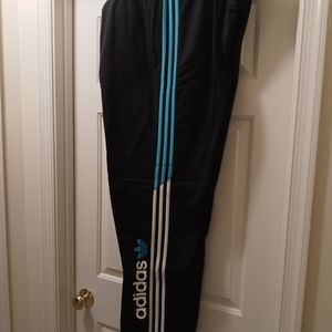Adidas XL Black Track Pants w Blue & White Stripes